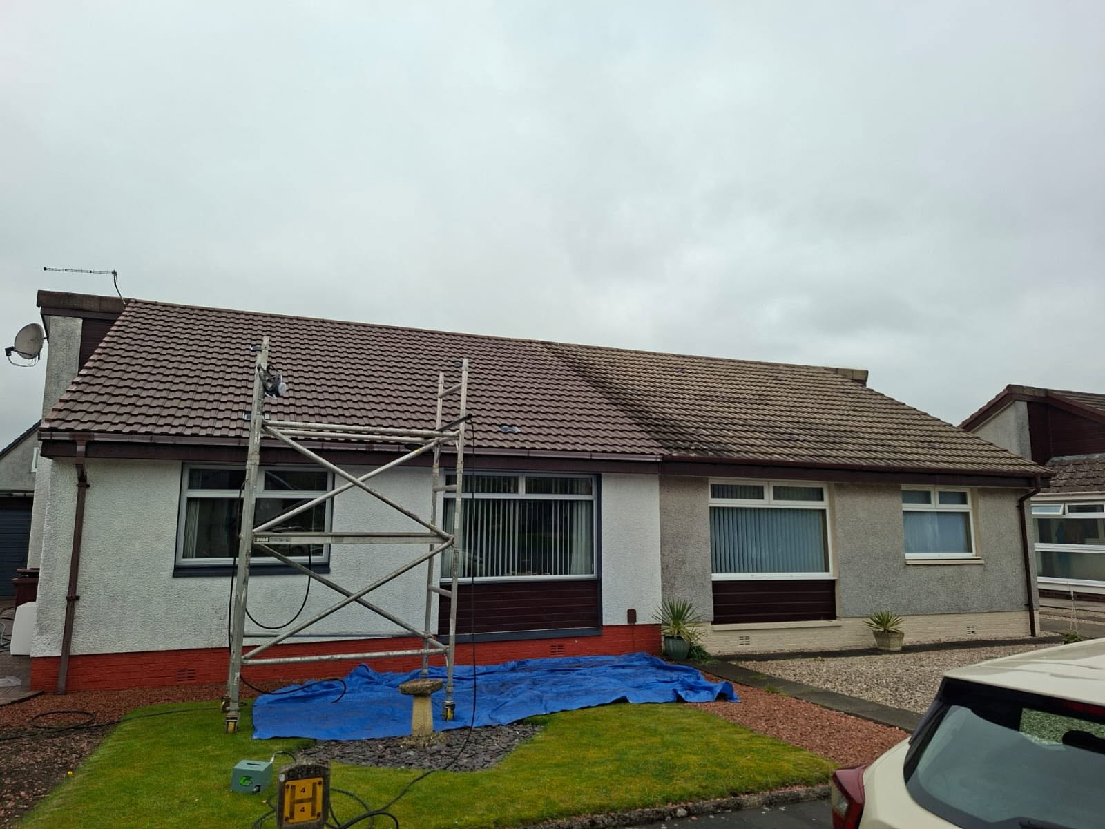 Cleaned roof beside neighbouring untreated roof